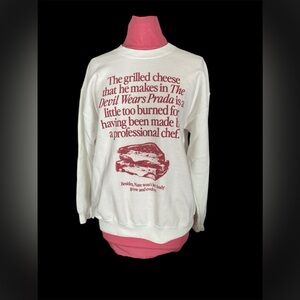 Gildan Sweatshirt, Size L, White, The Devil Wears Prada